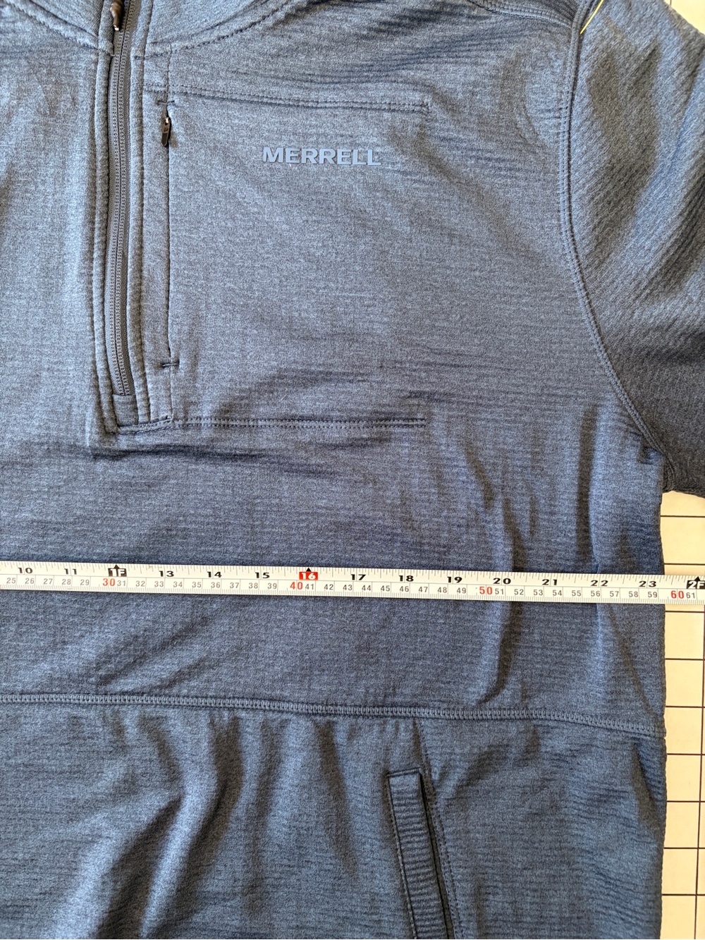 Merrell men's performance XL 1/4-zip pullover in a heathered dark blue color. - Picture 7 of 9